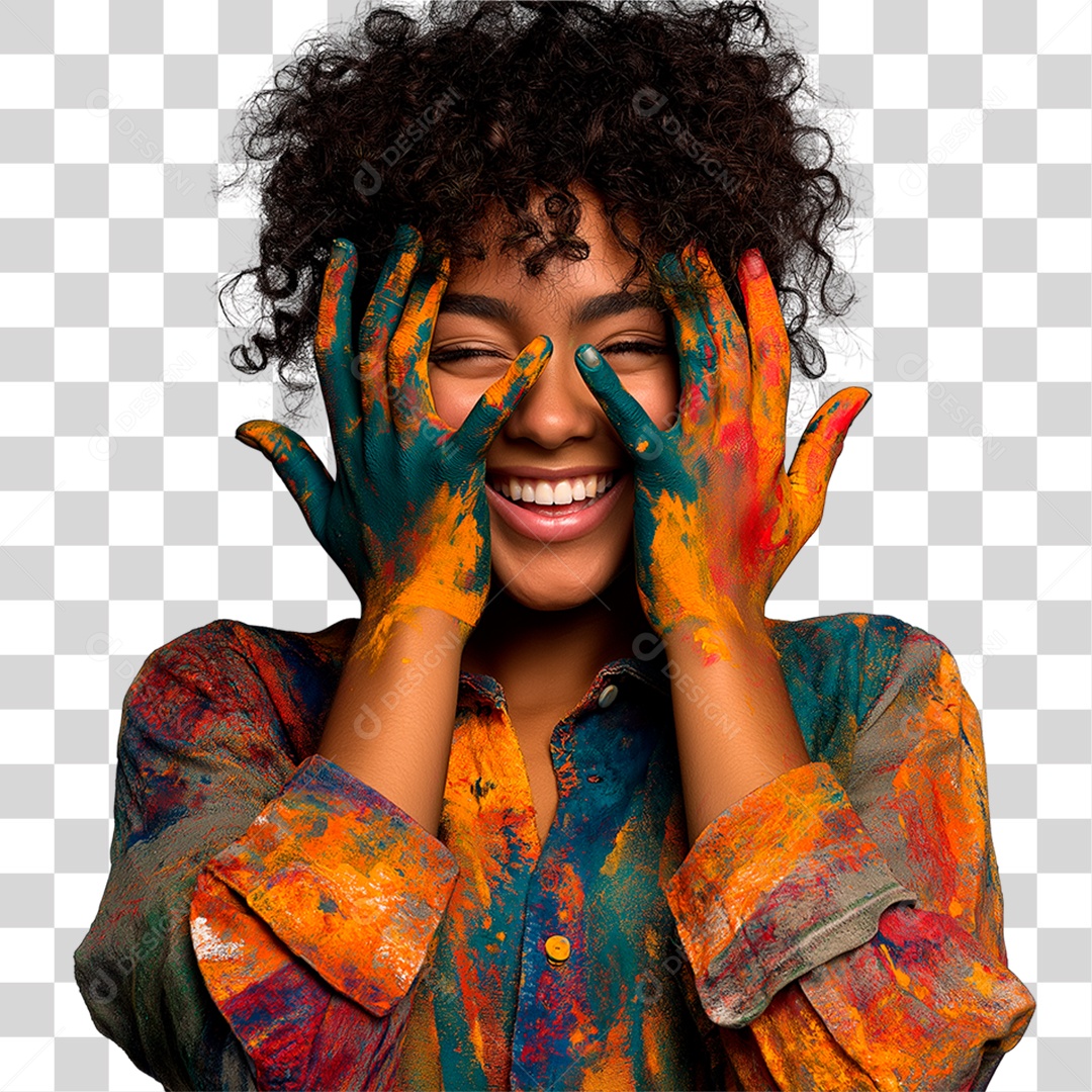 Menina com as Mãos Pintadas PNG Transparente