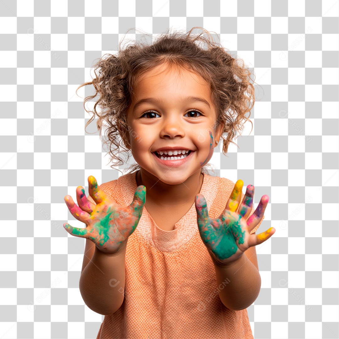Menina com as Mãos Colorida PNG Transparente