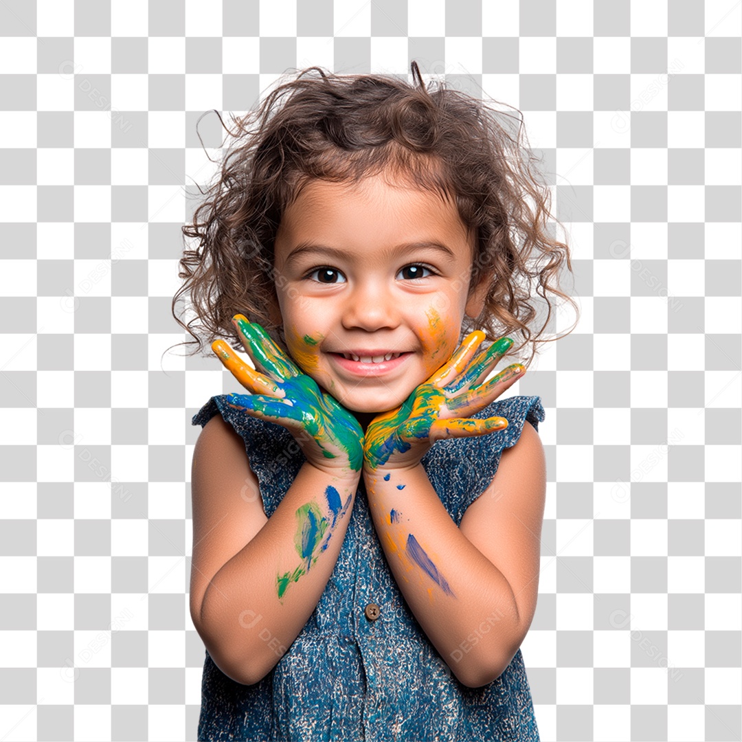 Menina com as Mãos Colorida PNG Transparente