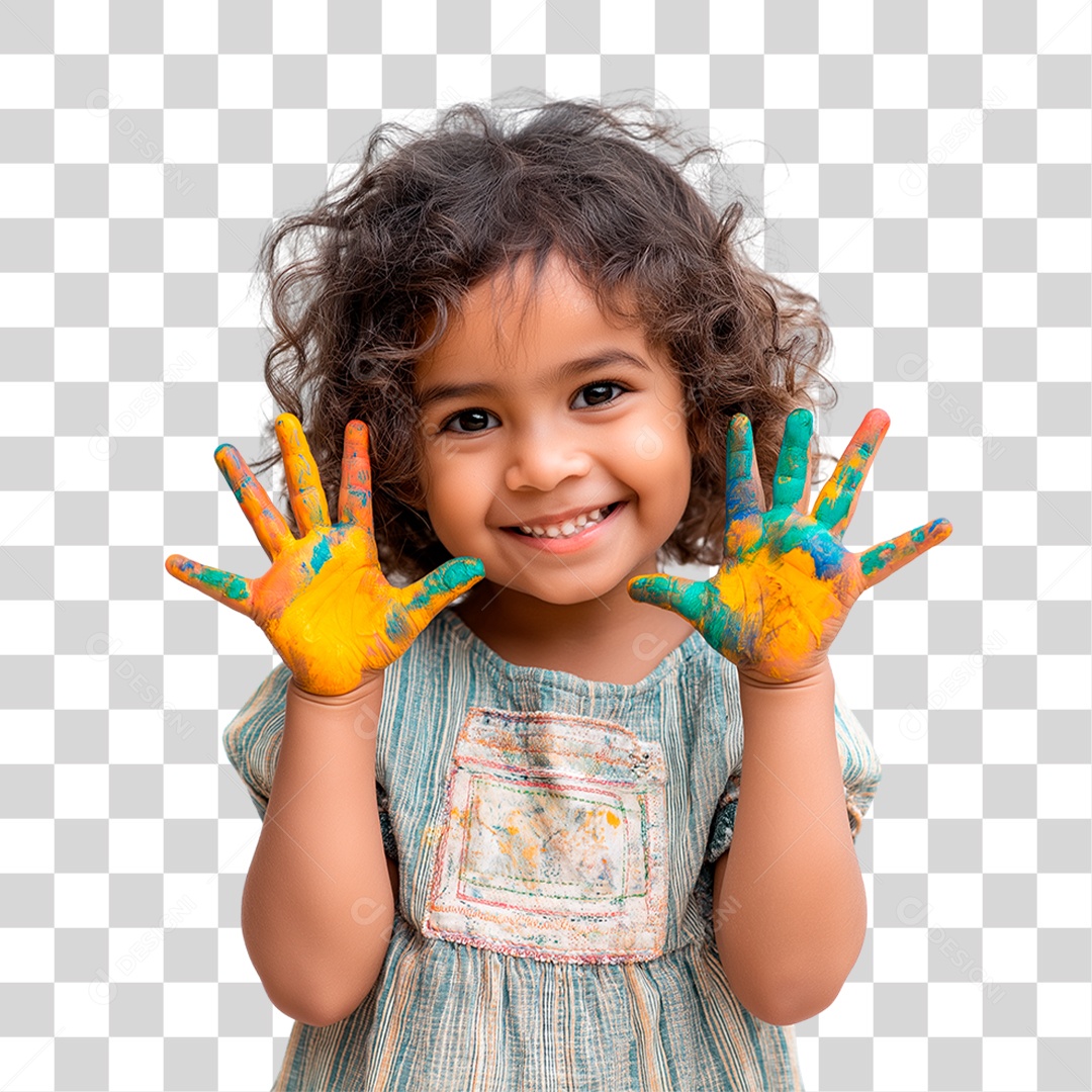 Menina com as Mãos Colorida PNG Transparente