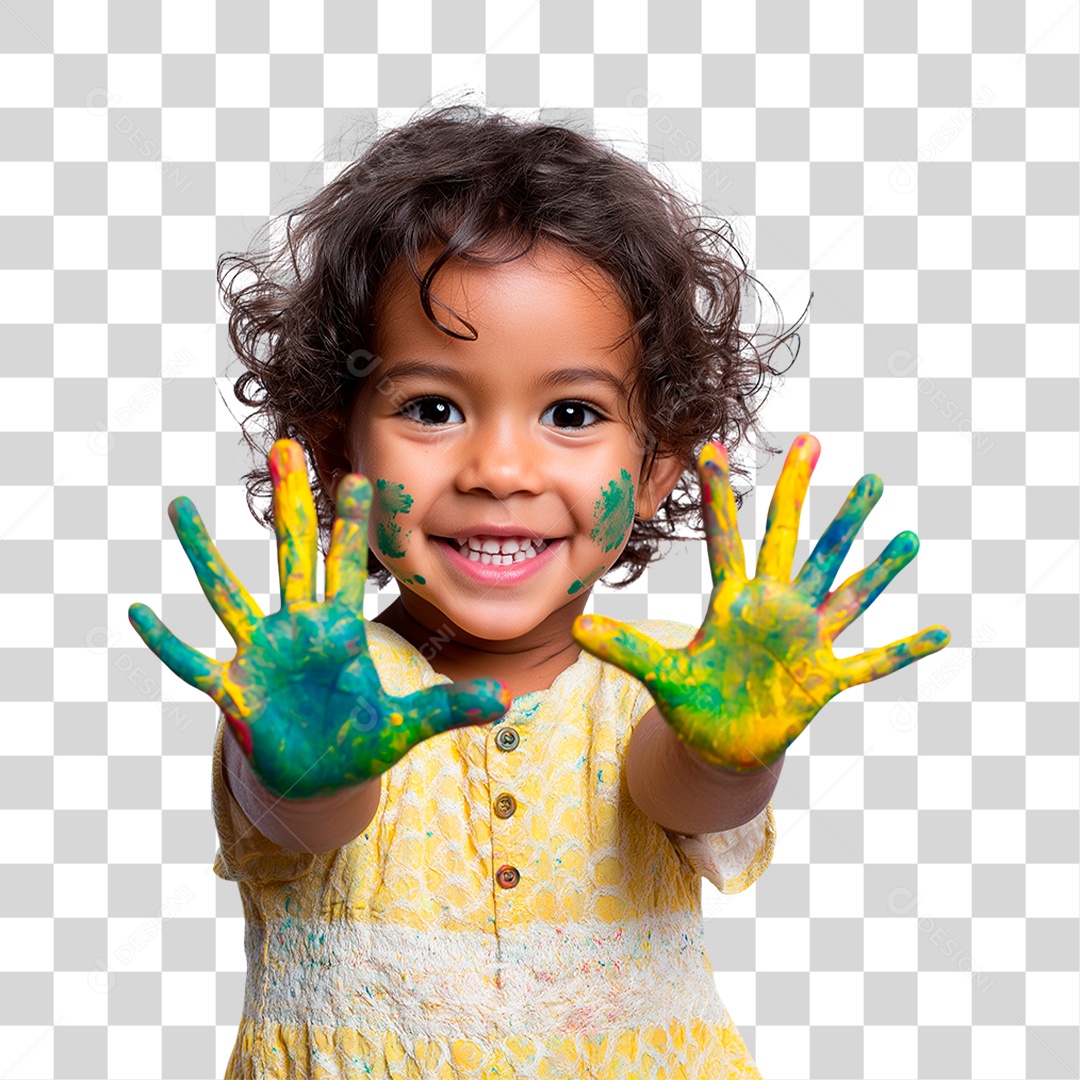 Menina com as Mãos Colorida PNG Transparente