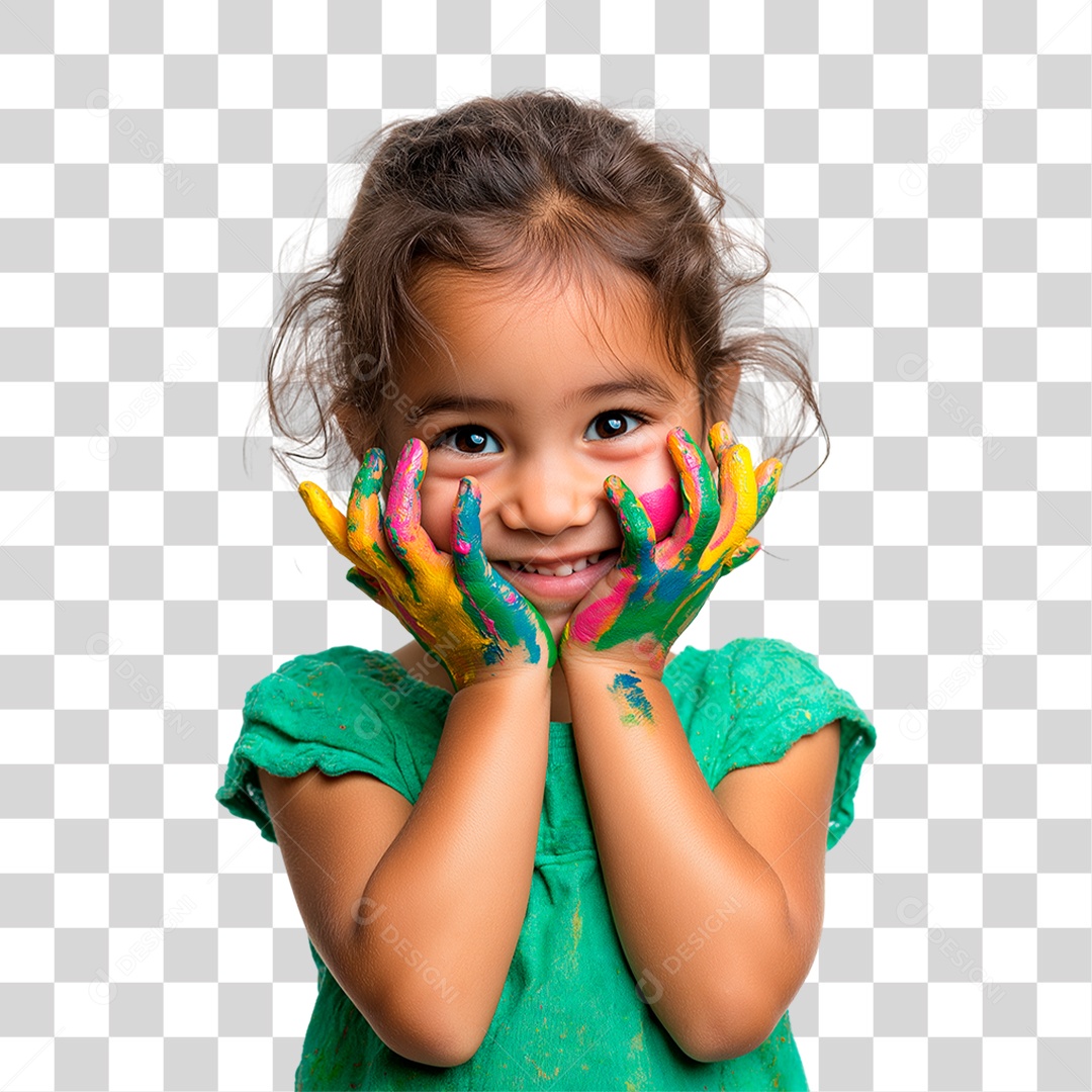 Menina com as Mãos Colorida PNG Transparente