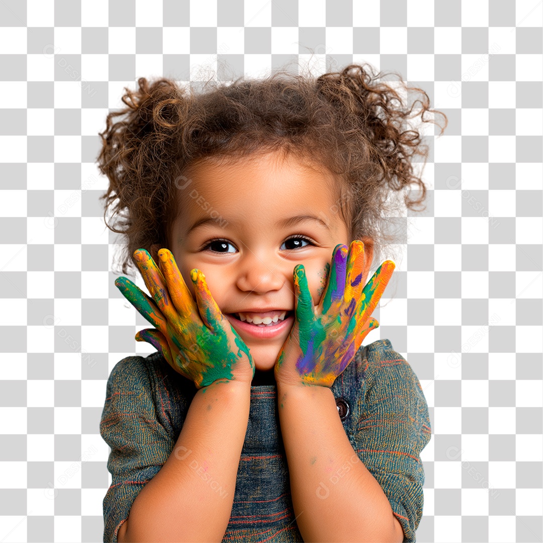 Menina com as Mãos Pintadas PNG Transparente