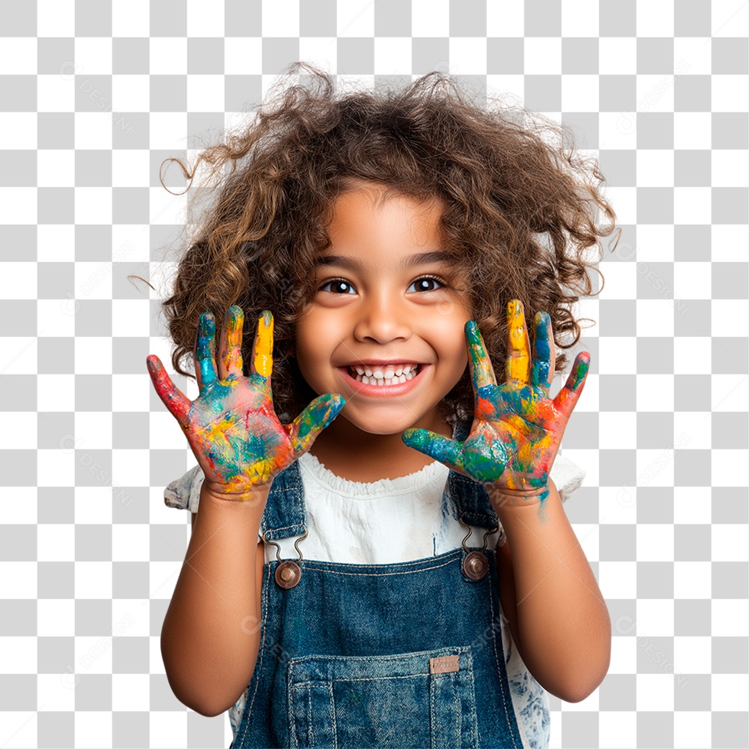 Menina com as Mãos Pintadas PNG Transparente