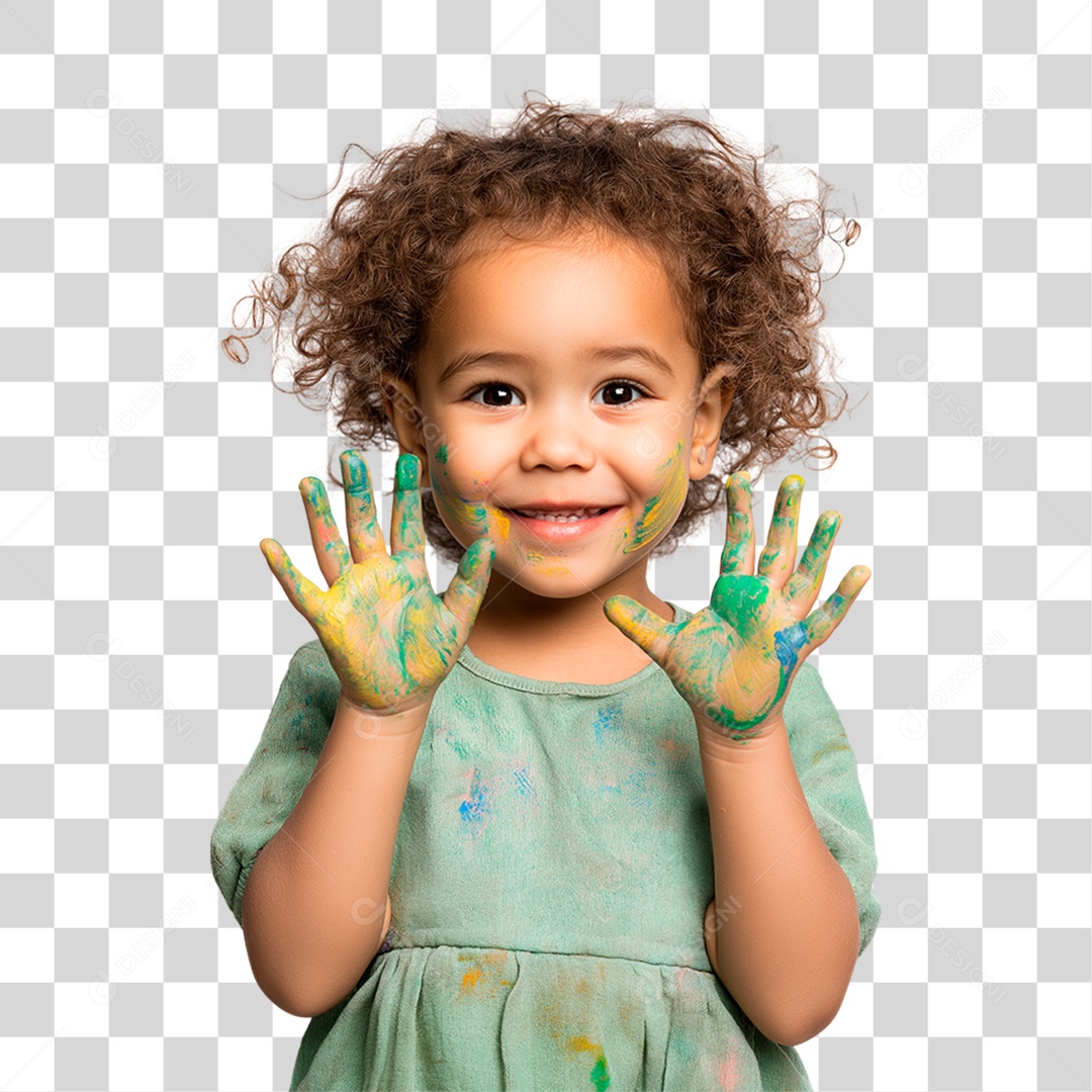 Menina com as Mãos Pintadas PNG Transparente