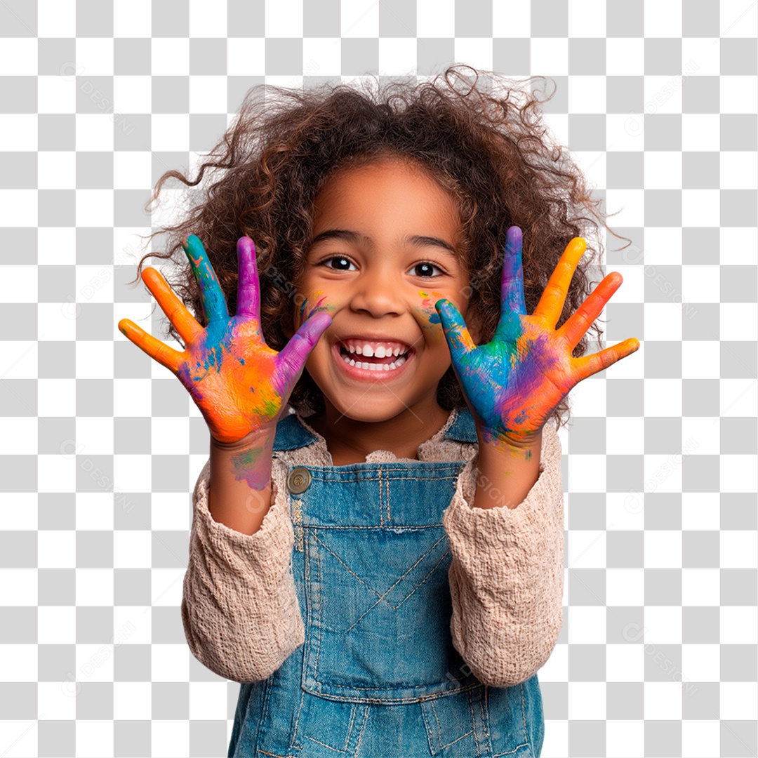 Menina com as Mãos Pintadas PNG Transparente
