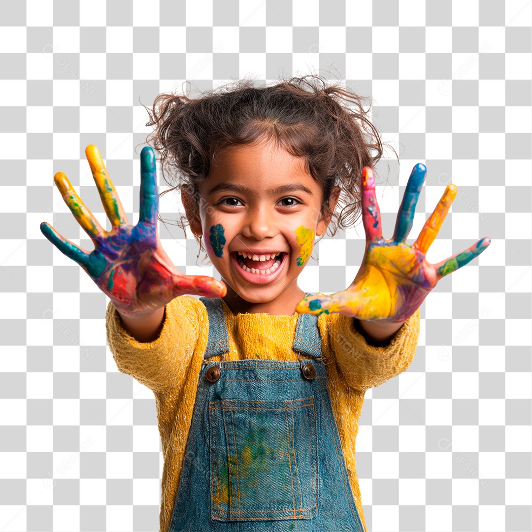 Menina com as Mãos Pintadas PNG Transparente