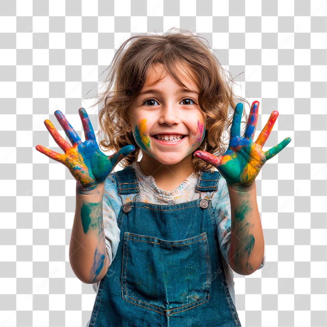 Menina com as Mãos Pintadas PNG Transparente