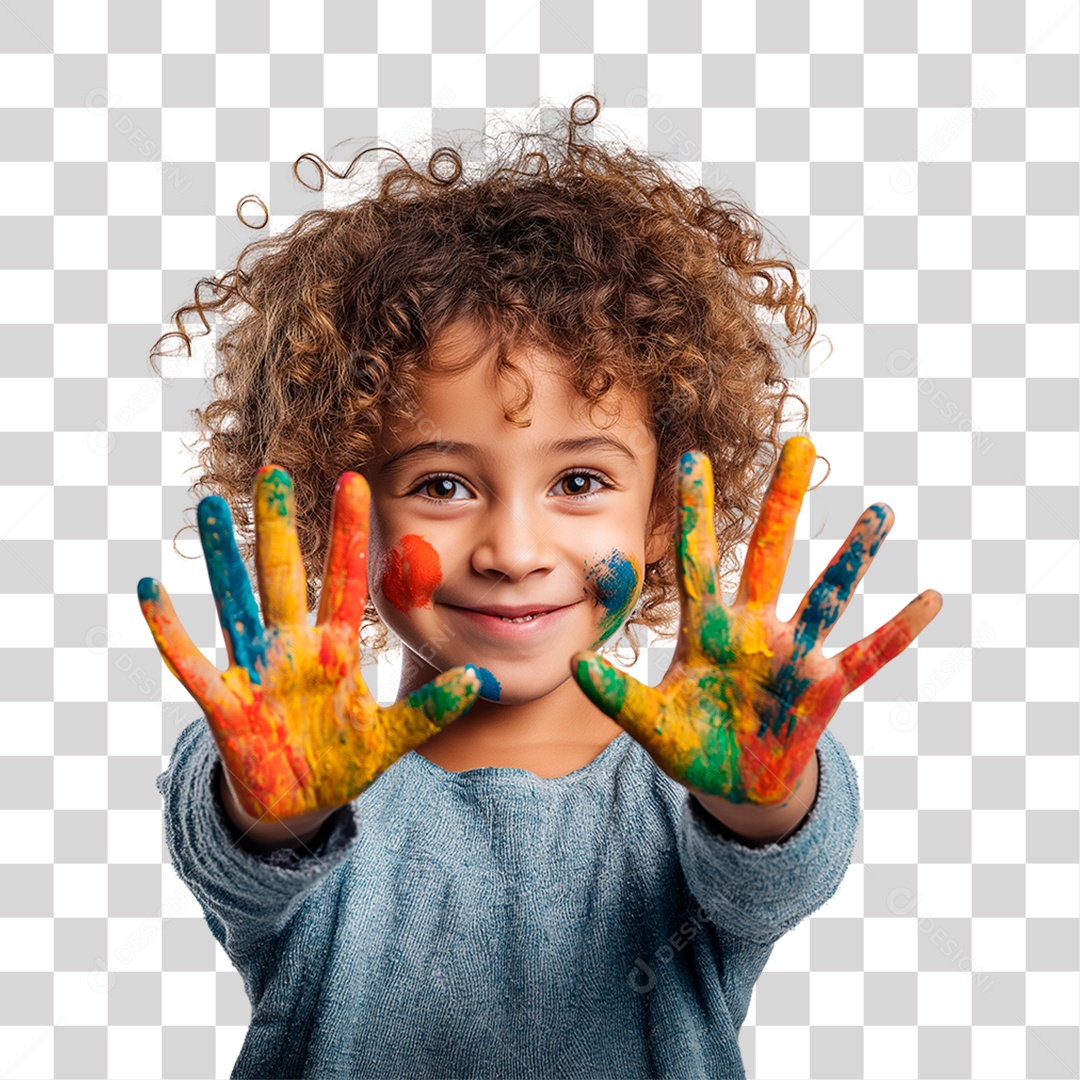 Menino com as Mãos Pintadas PNG Transparente