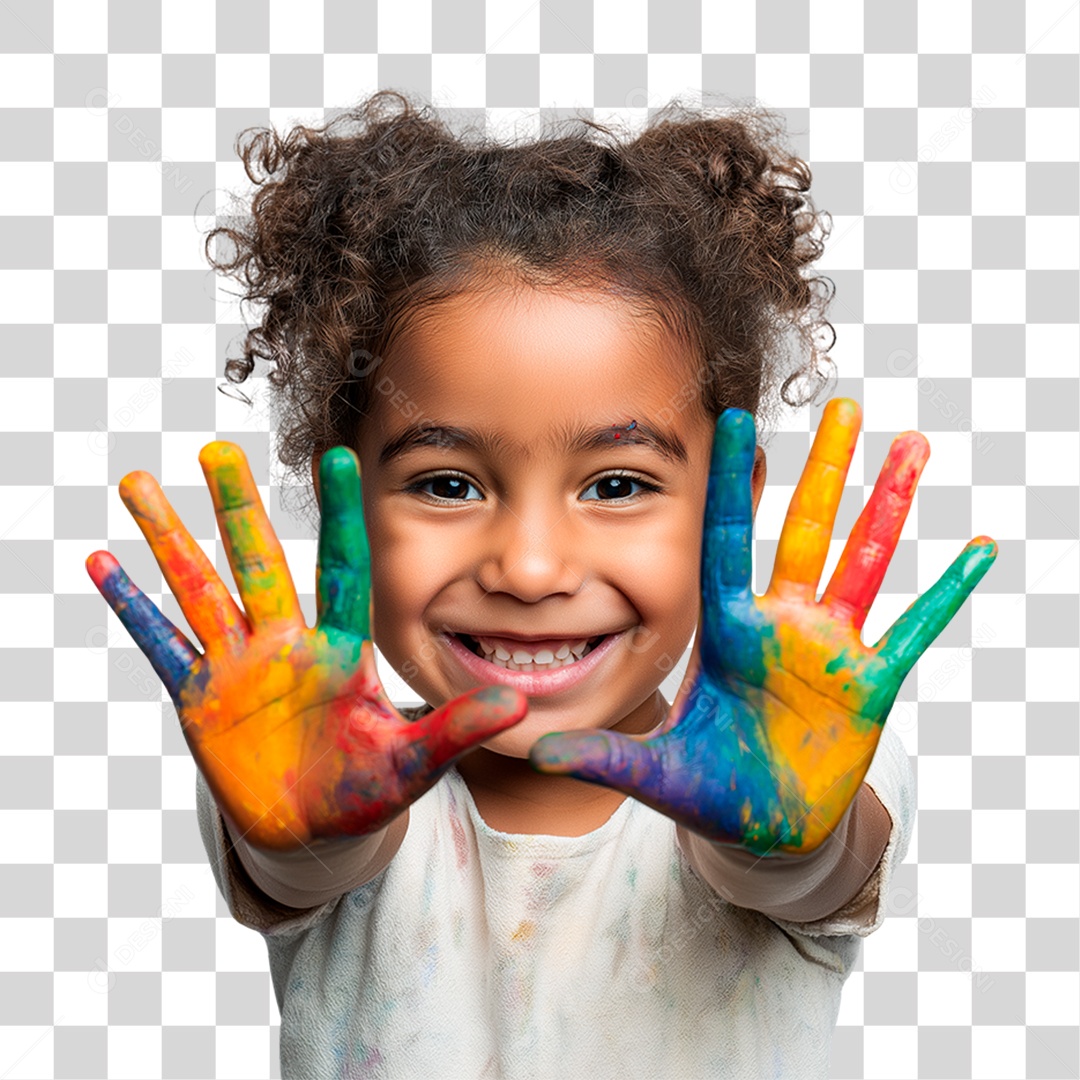 Menina com as Mãos Pintadas PNG Transparente