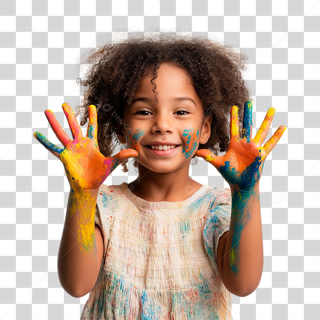 Menina com as Mãos Colorida PNG Transparente