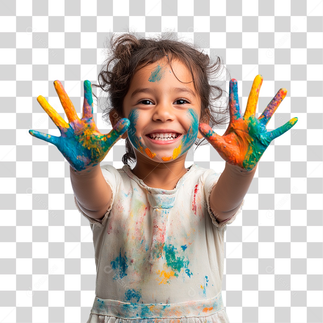 Menina com as Mãos Pintadas PNG Transparente
