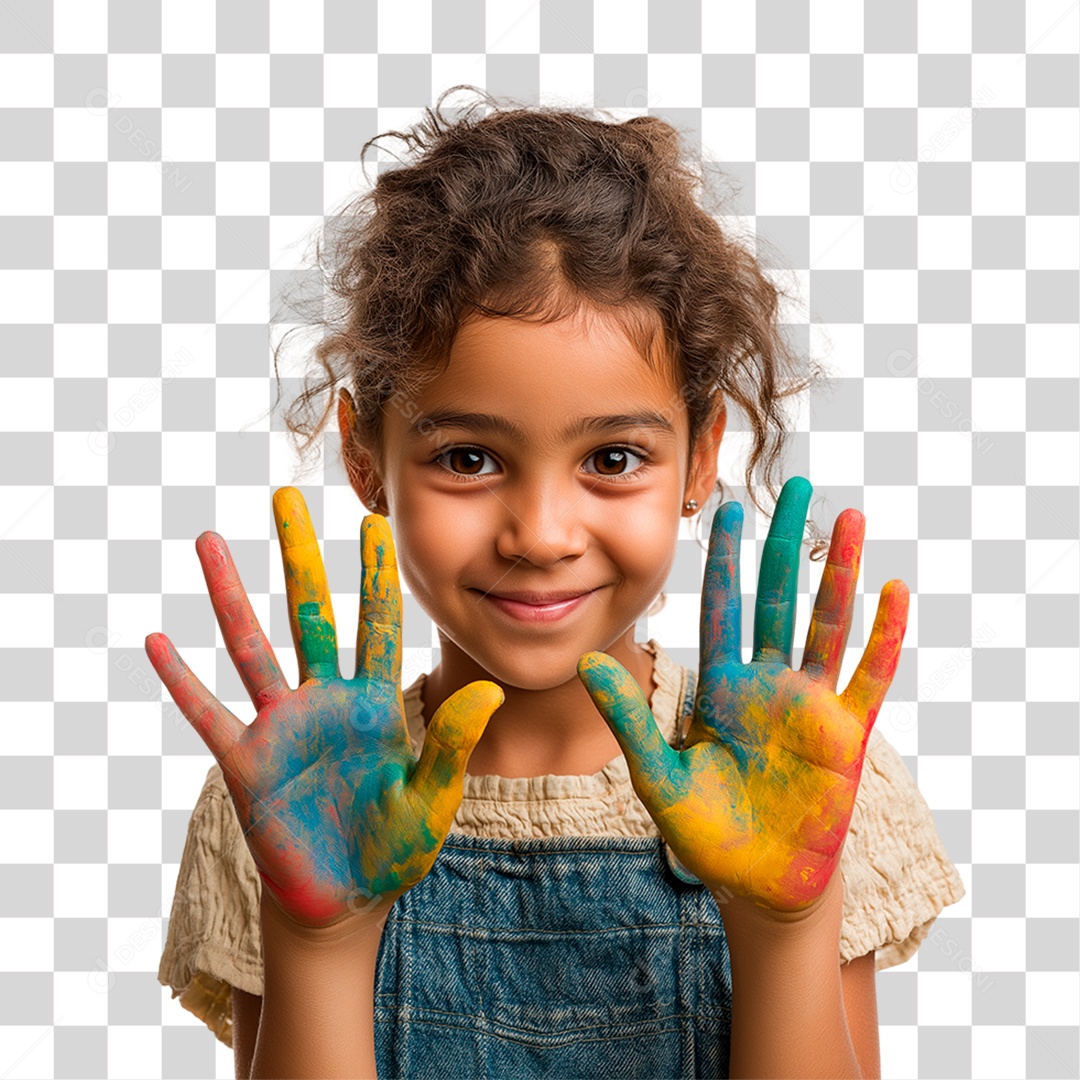 Menina com as Mãos Pintadas PNG Transparente
