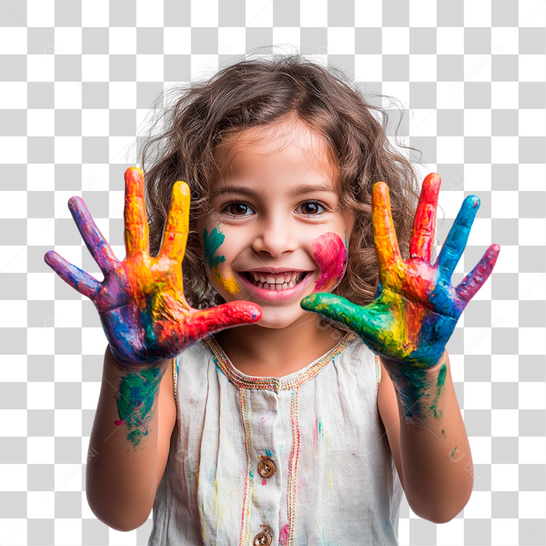 Menina com as Mãos Pintadas PNG Transparente