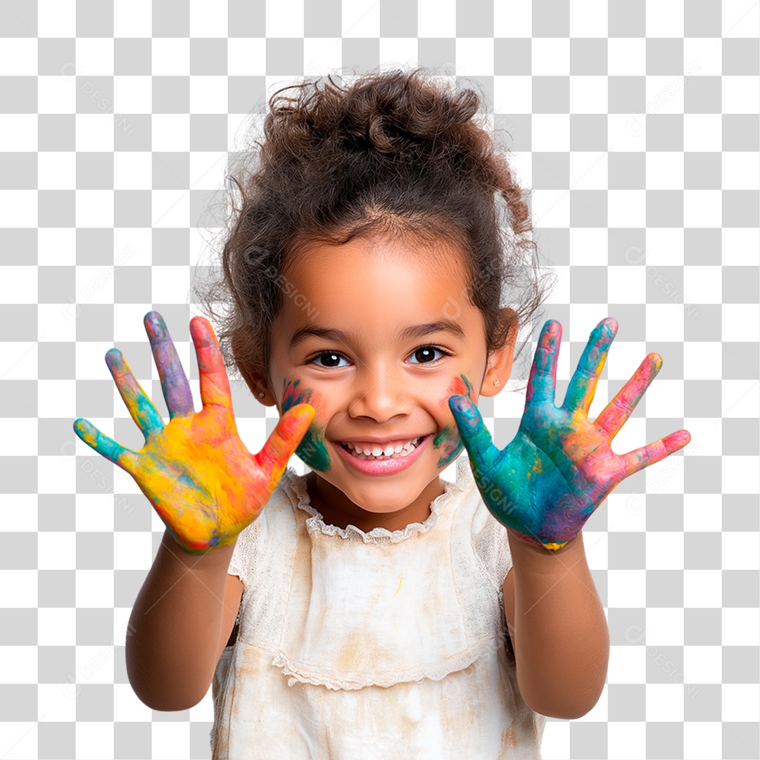 Menina com as Mãos Pintadas PNG Transparente