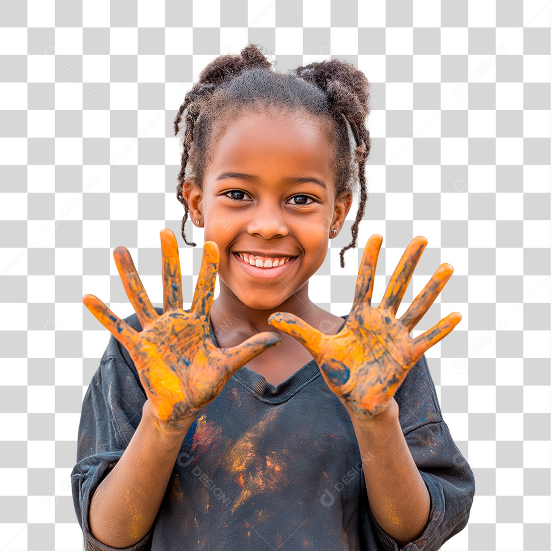 Menina com as Mãos Pintadas PNG Transparente