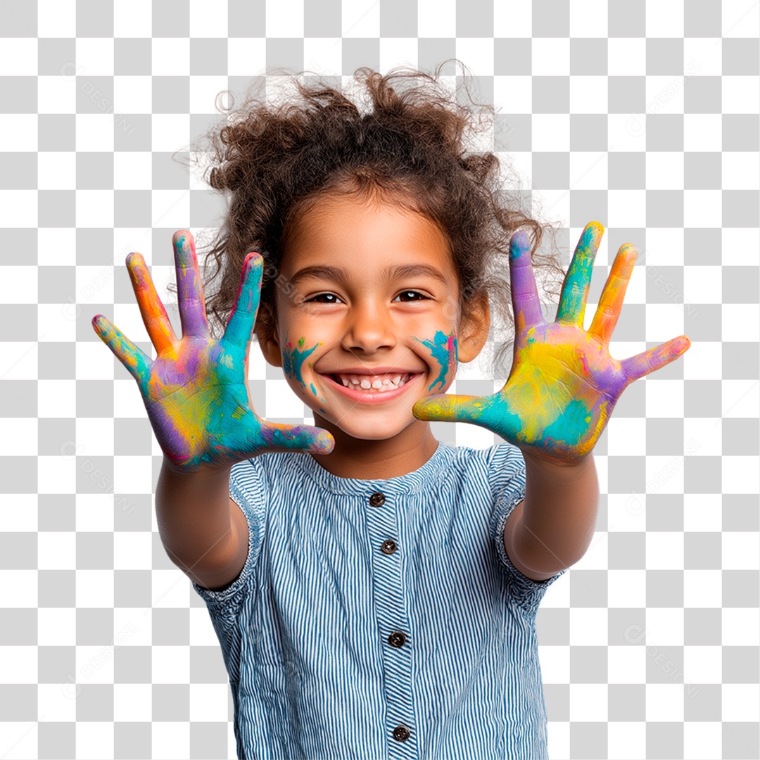 Menina com as Mãos Pintadas PNG Transparente