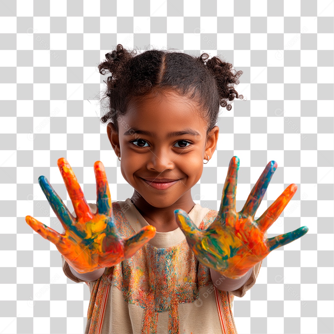Menina com as Mãos Pintadas PNG Transparente