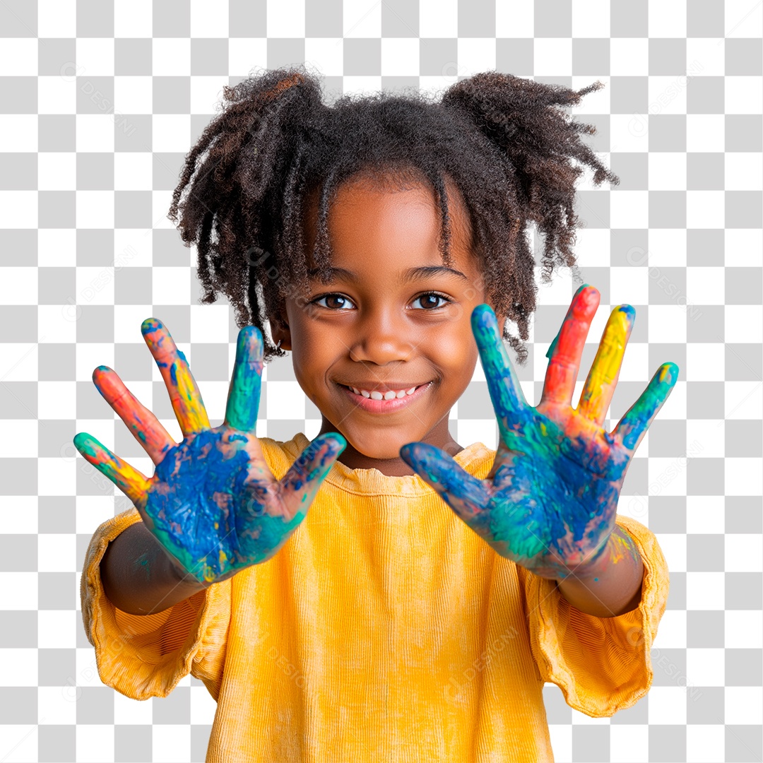 Menina Negra com as Mãos Pintadas PNG Transparente