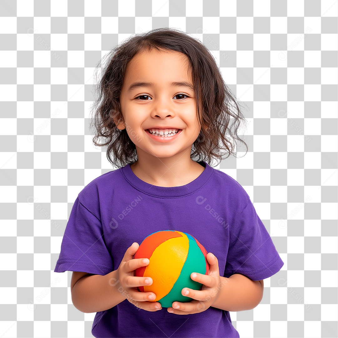 Menino Segurando Bola Colorida PNG Transparente