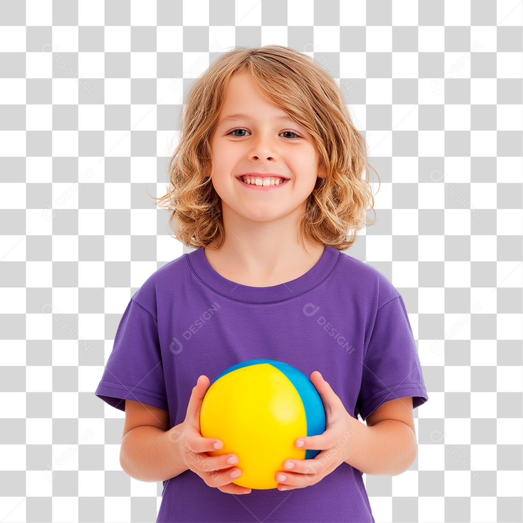 Menino Segurando Bola Colorida PNG Transparente