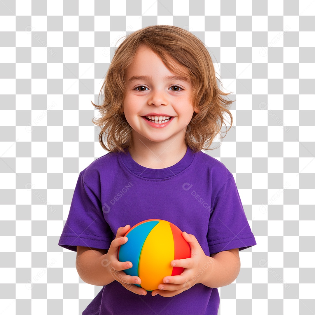 Menino Segurando Bola Colorida PNG Transparente