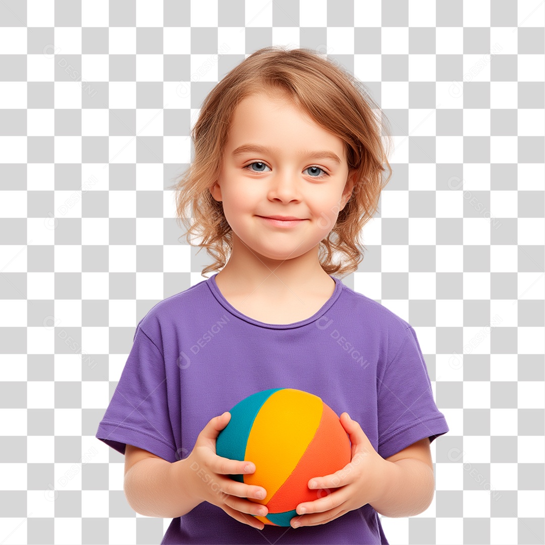 Menina Segurando Bola Colorida PNG Transparente