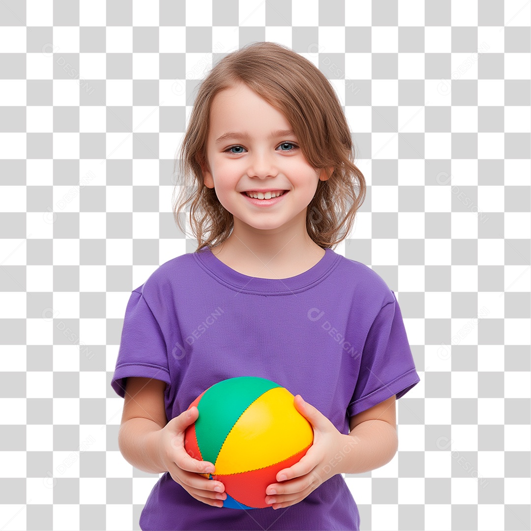 Menina Segurando Bola Colorida PNG Transparente