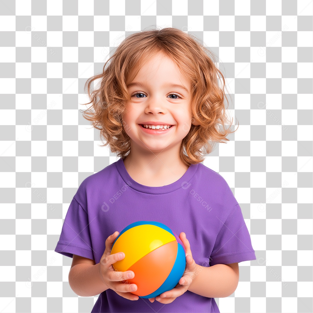 Menino Segurando Bola Colorida PNG Transparente