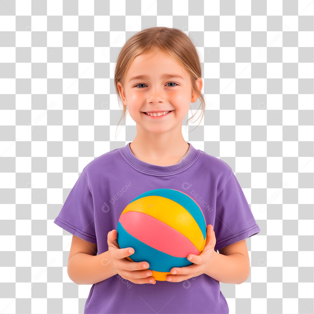 Menina Segurando Bola Colorida PNG Transparente