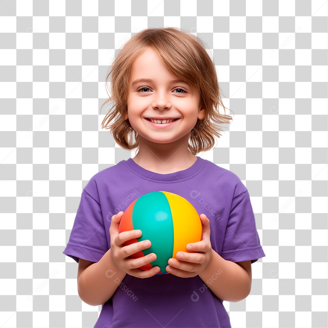 Menino Segurando Bola Colorida PNG Transparente