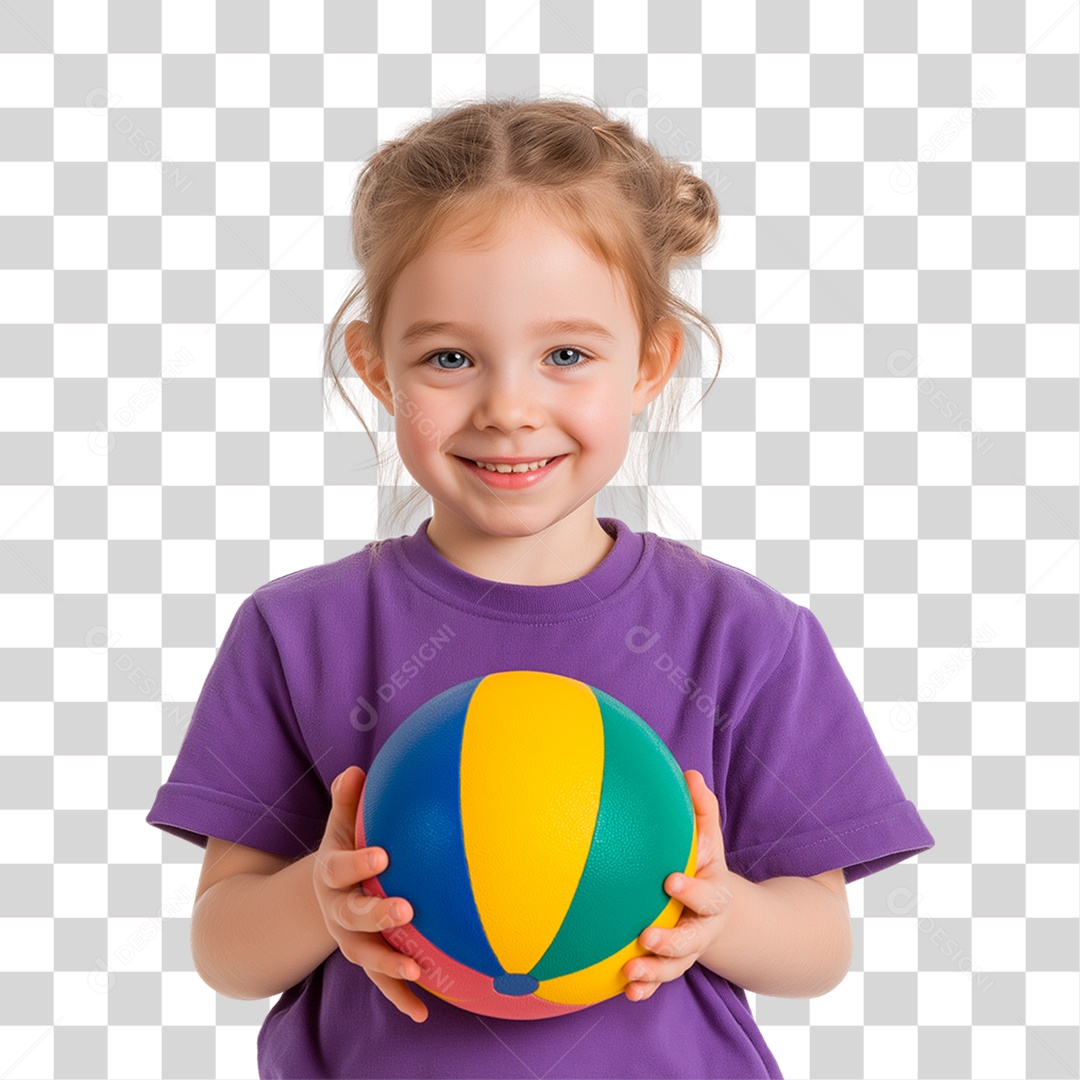 Menina Segurando Bola Colorida PNG Transparente