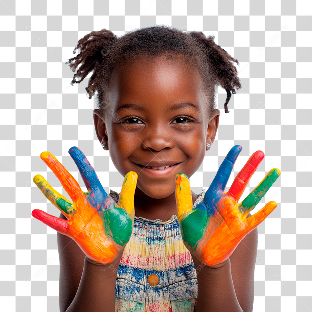 Menina Negra com as Mãos Pintadas PNG Transparente