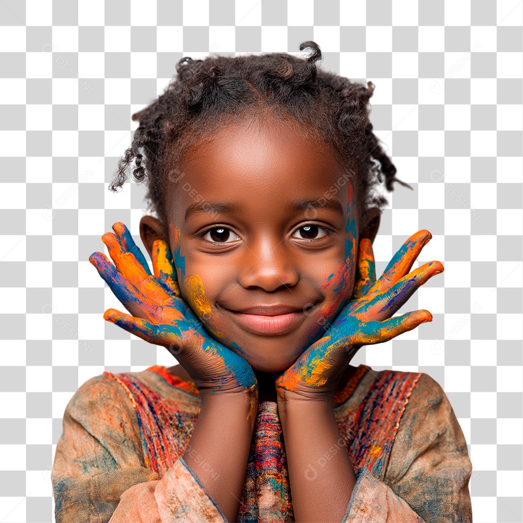 Menina Negra com as Mãos Pintadas PNG Transparente