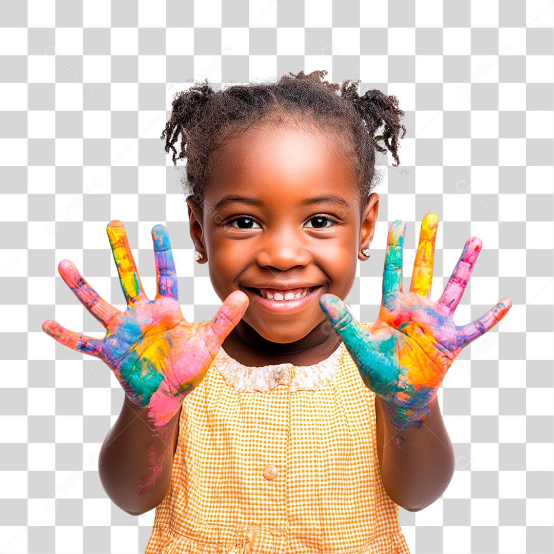 Menina Negra com as Mãos Pintadas PNG Transparente