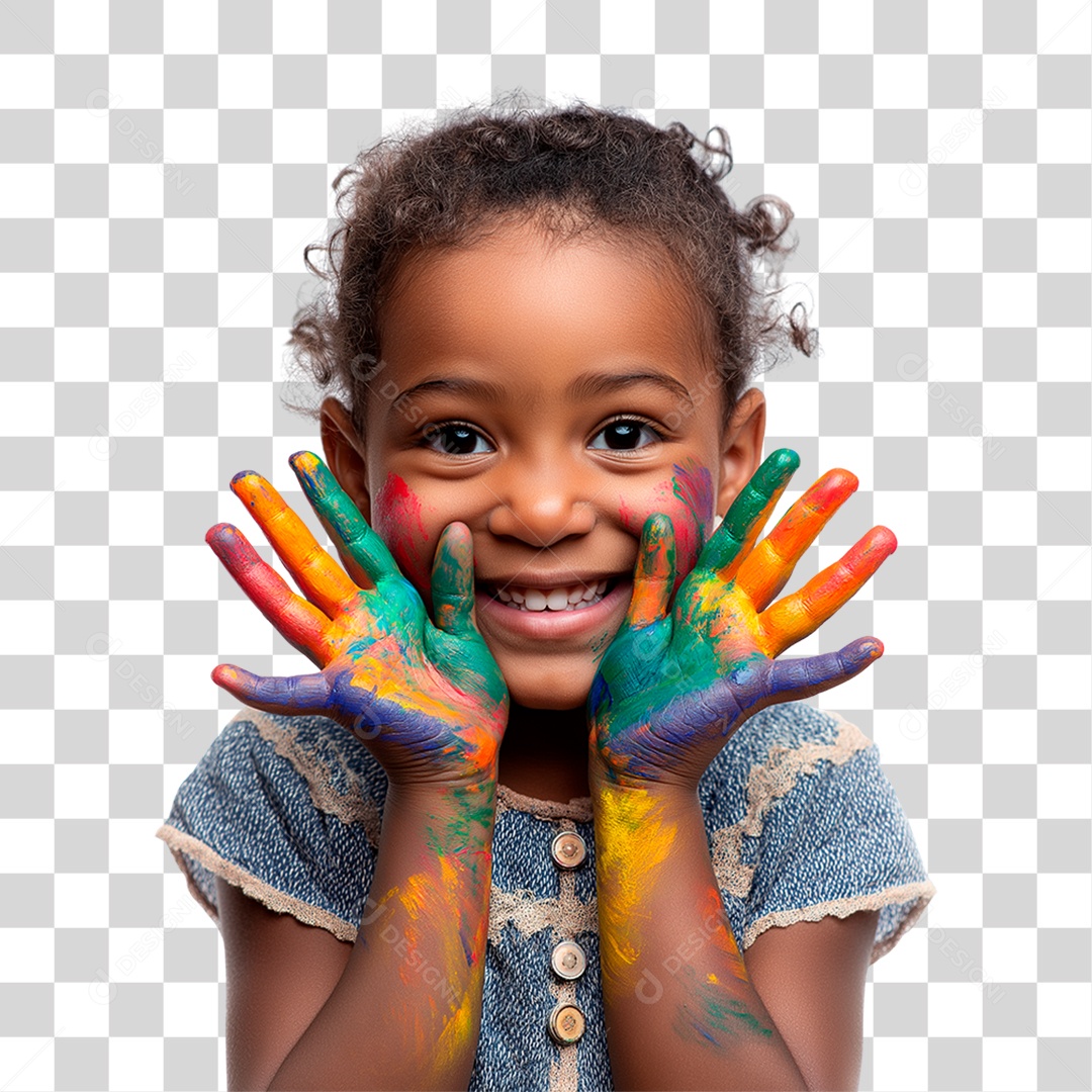 Menina Negra com as Mãos Pintadas PNG Transparente