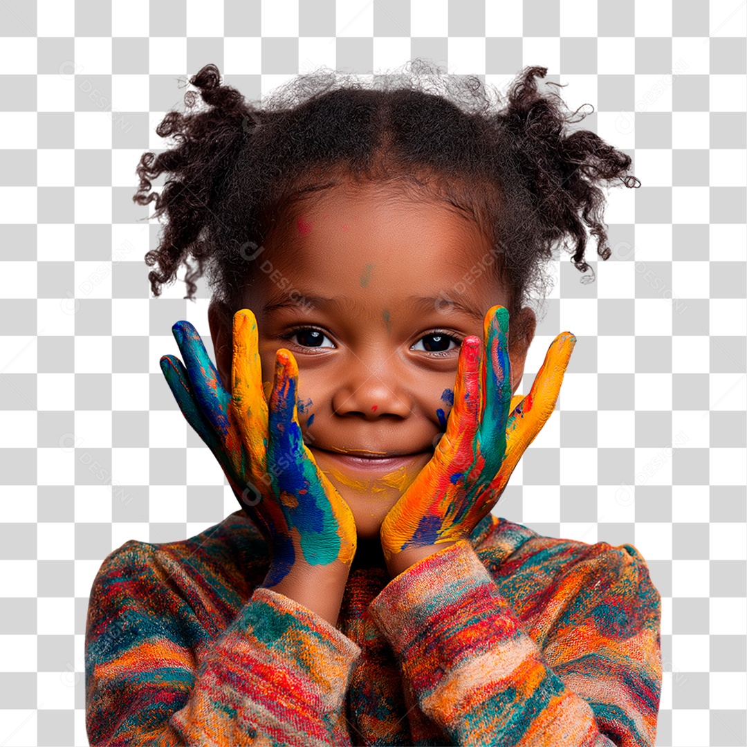Menina Negra com as Mãos Pintadas PNG Transparente