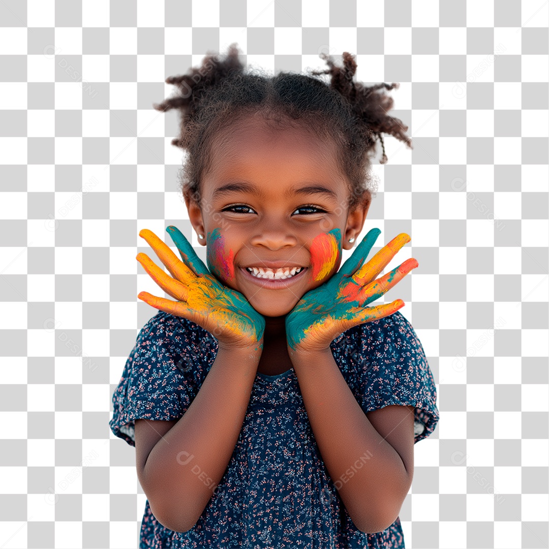 Menina Negra com as Mãos Pintadas PNG Transparente