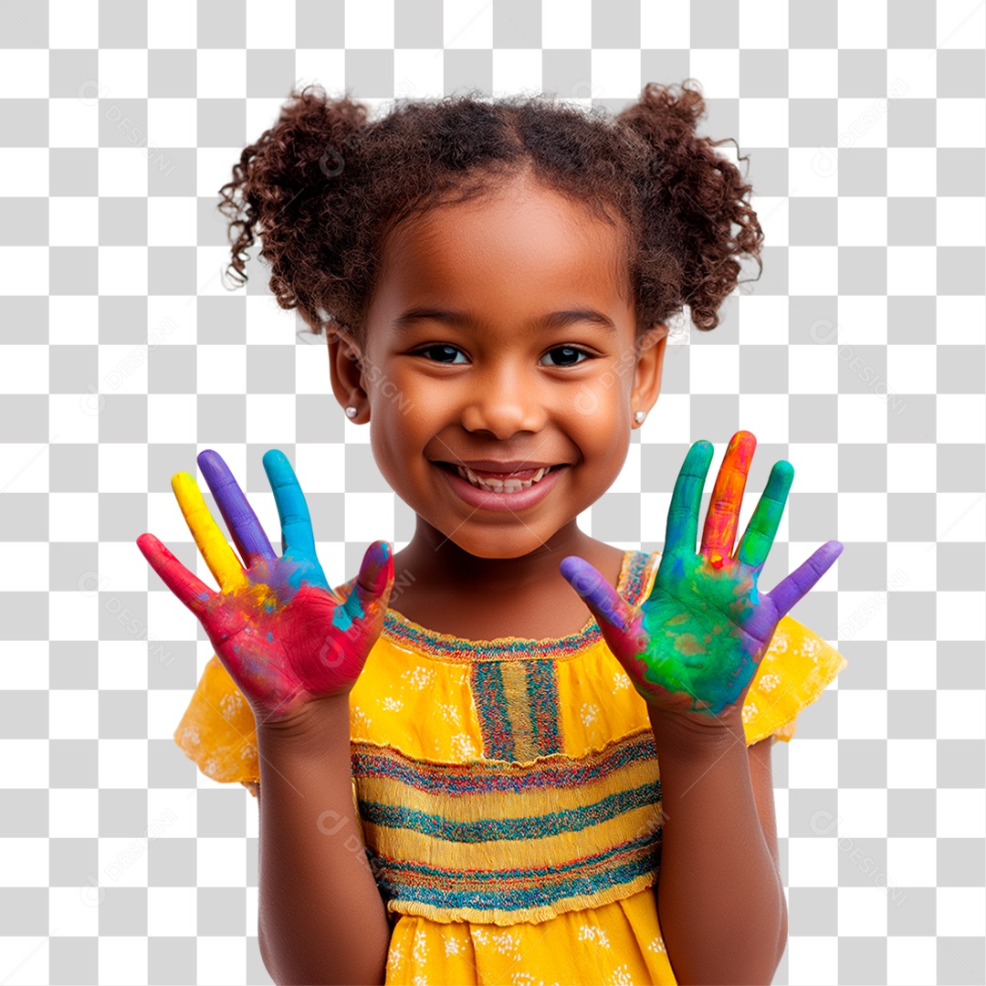 Menina Negra com as Mãos Pintadas PNG Transparente