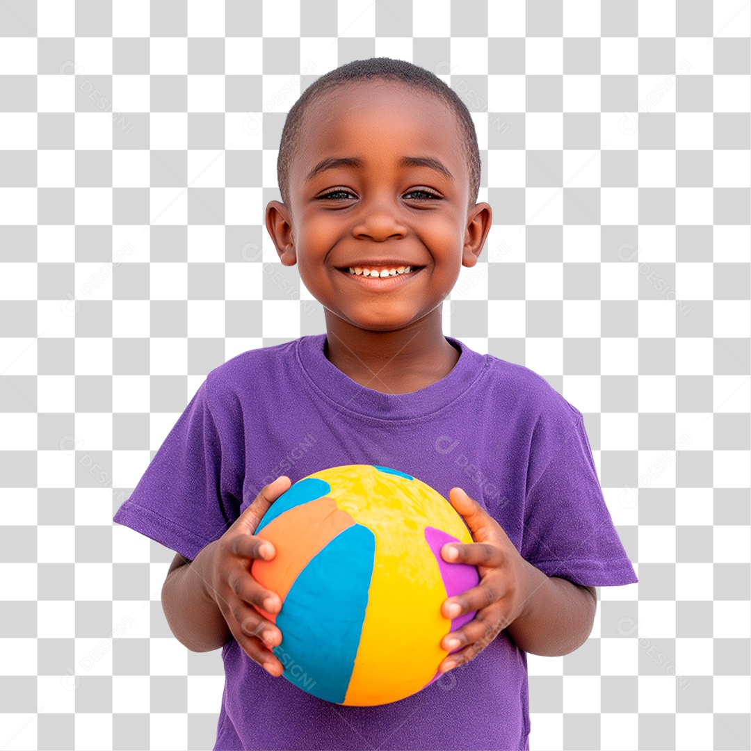 Menino Segurando Bola Colorida PNG Transparente