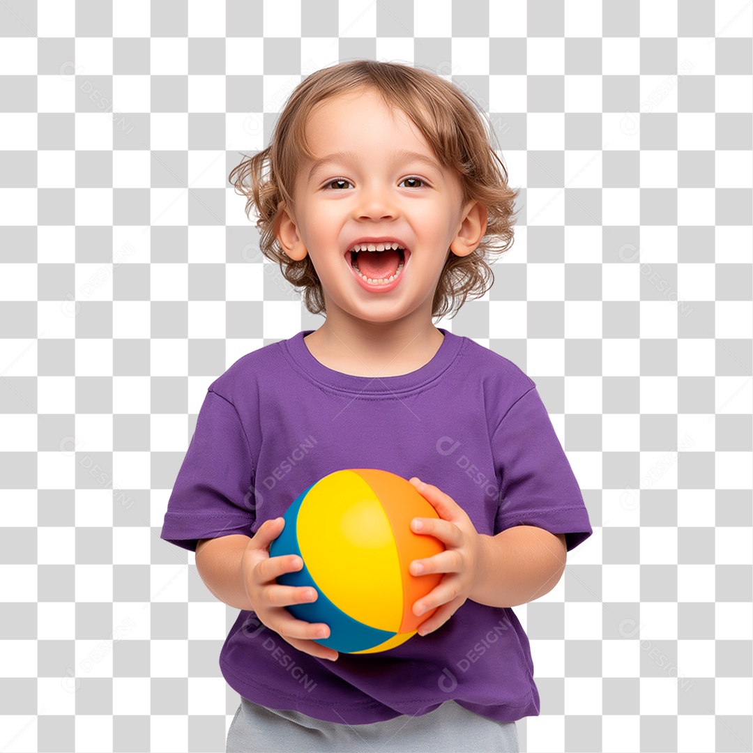 Menino Segurando Bola Colorida PNG Transparente