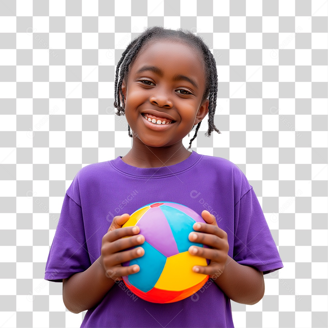 Menina Negra Segurando Bola Colorida PNG Transparente