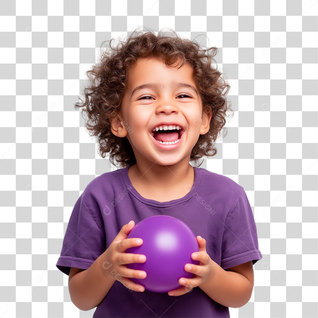 Menino Segurando Bola Colorida PNG Transparente