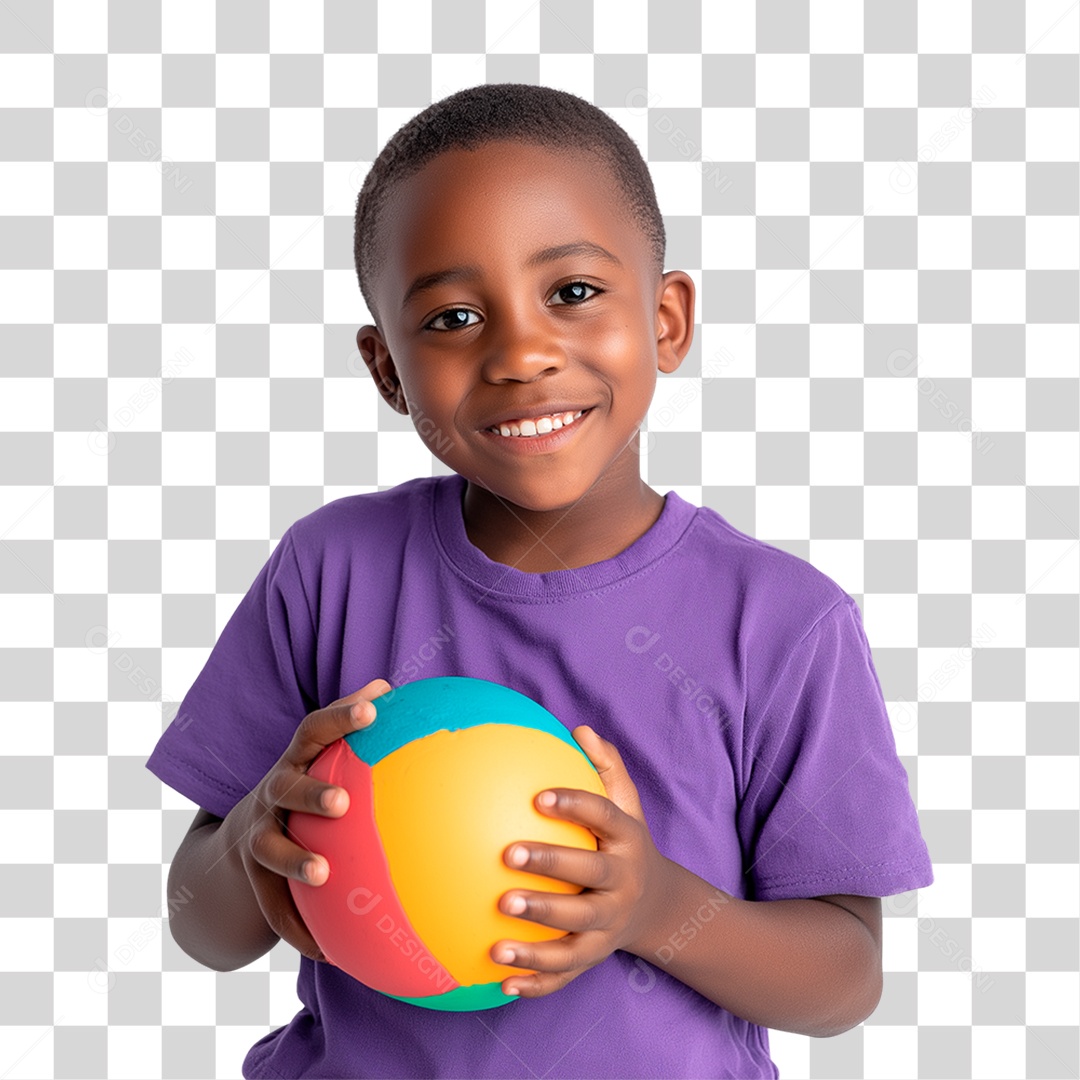 Menino Negro Segurando Bola Colorida PNG Transparente