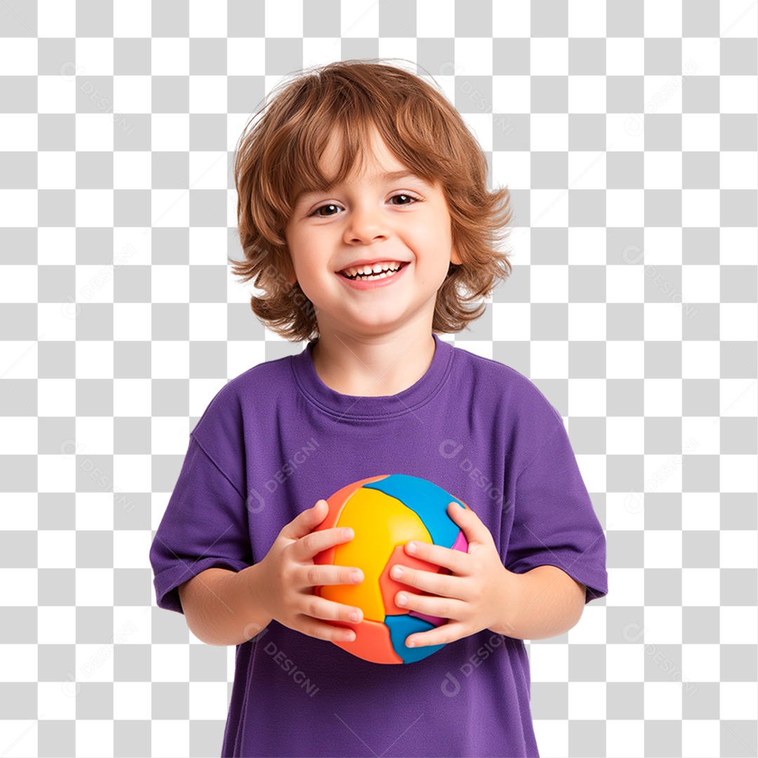 Menino Segurando Bola Colorida PNG Transparente
