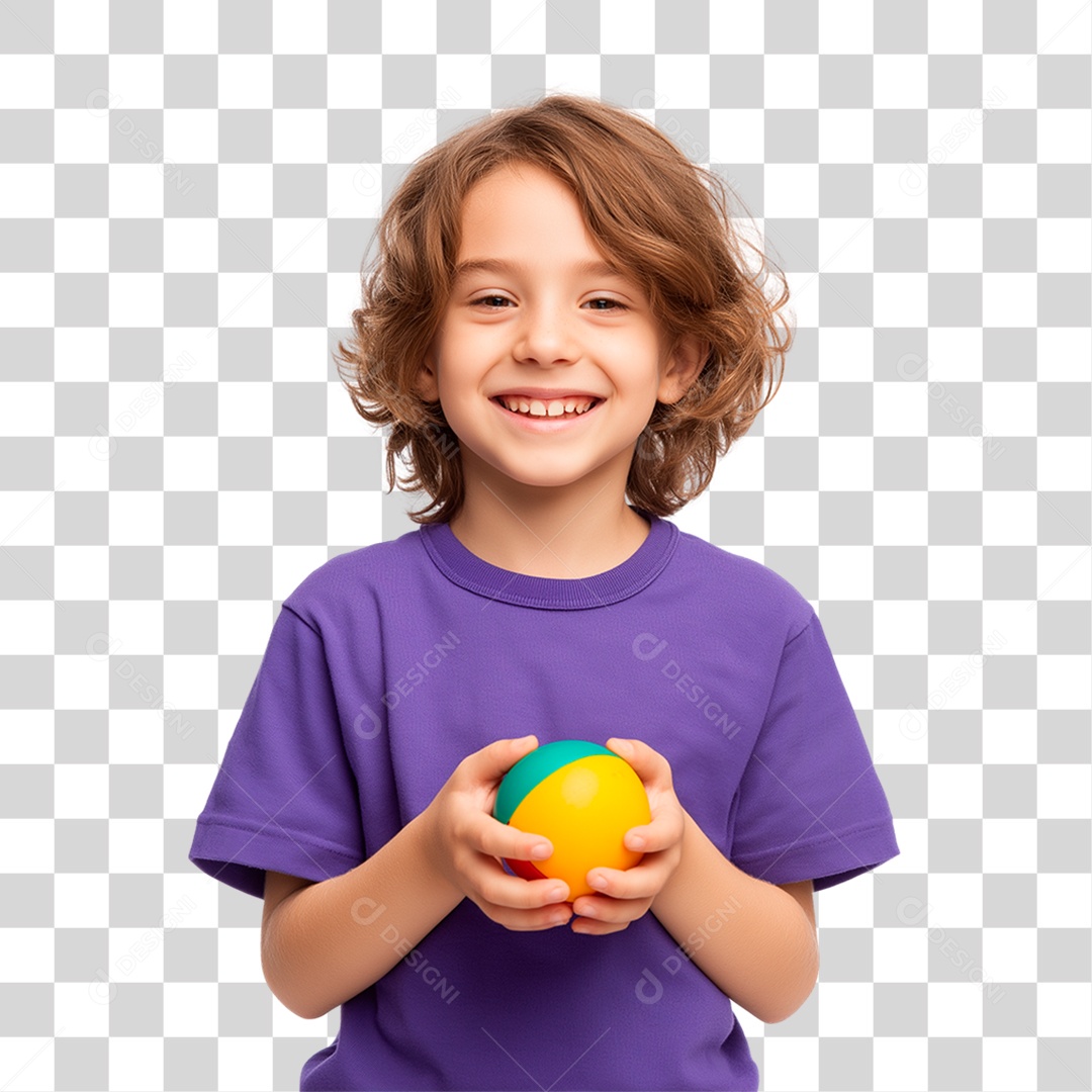 Menino Segurando Bola Colorida PNG Transparente