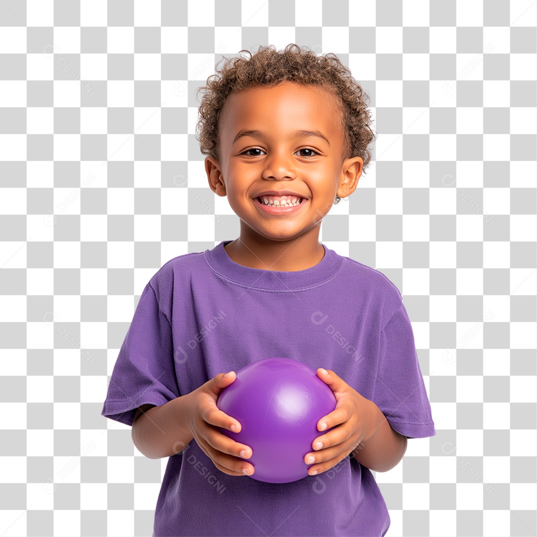 Menino Segurando Bola Roxa PNG Transparente