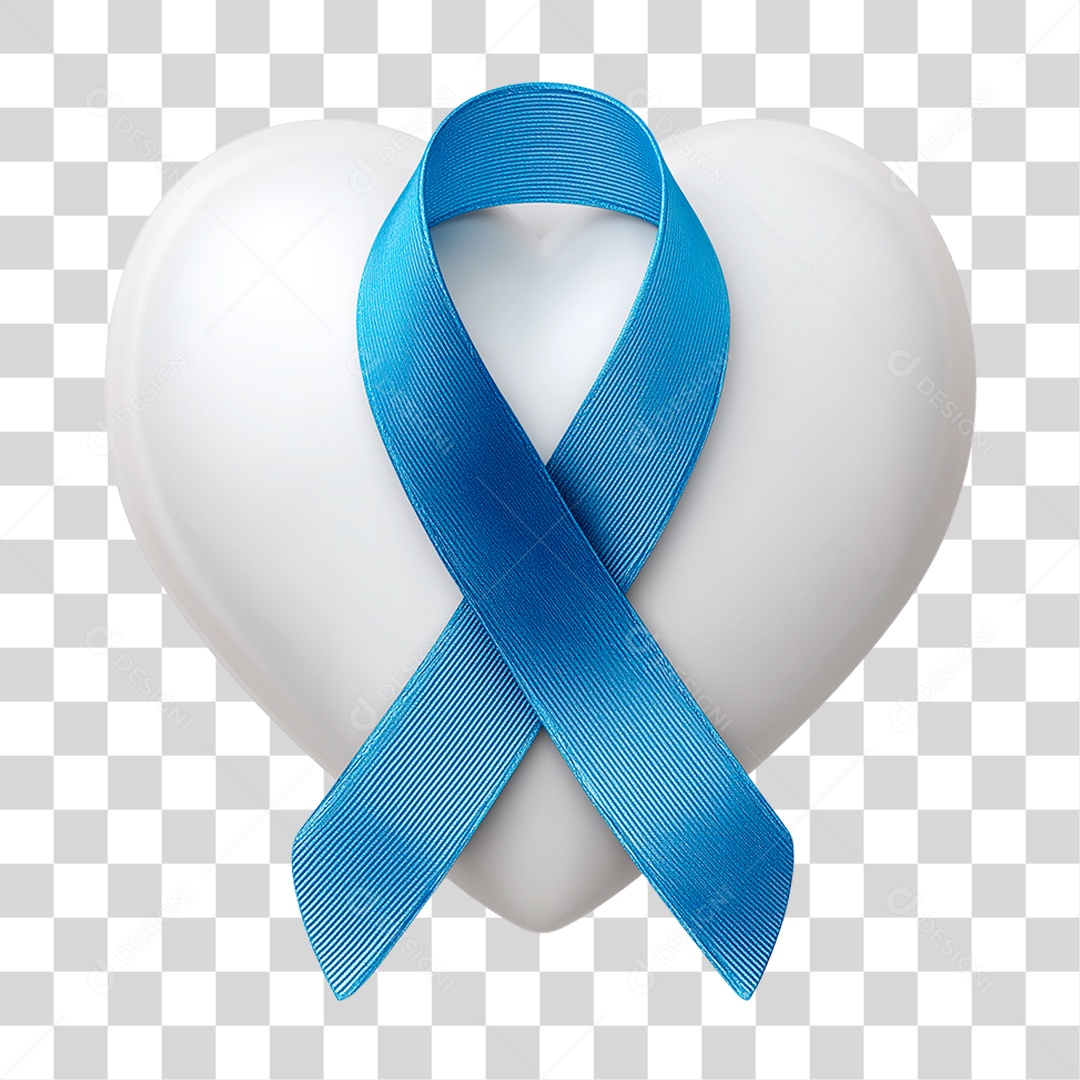 Laço Azul com Coração Branco PNG Transparente