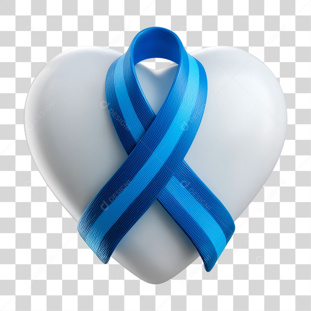 Laço Azul com Coração Branco PNG Transparente