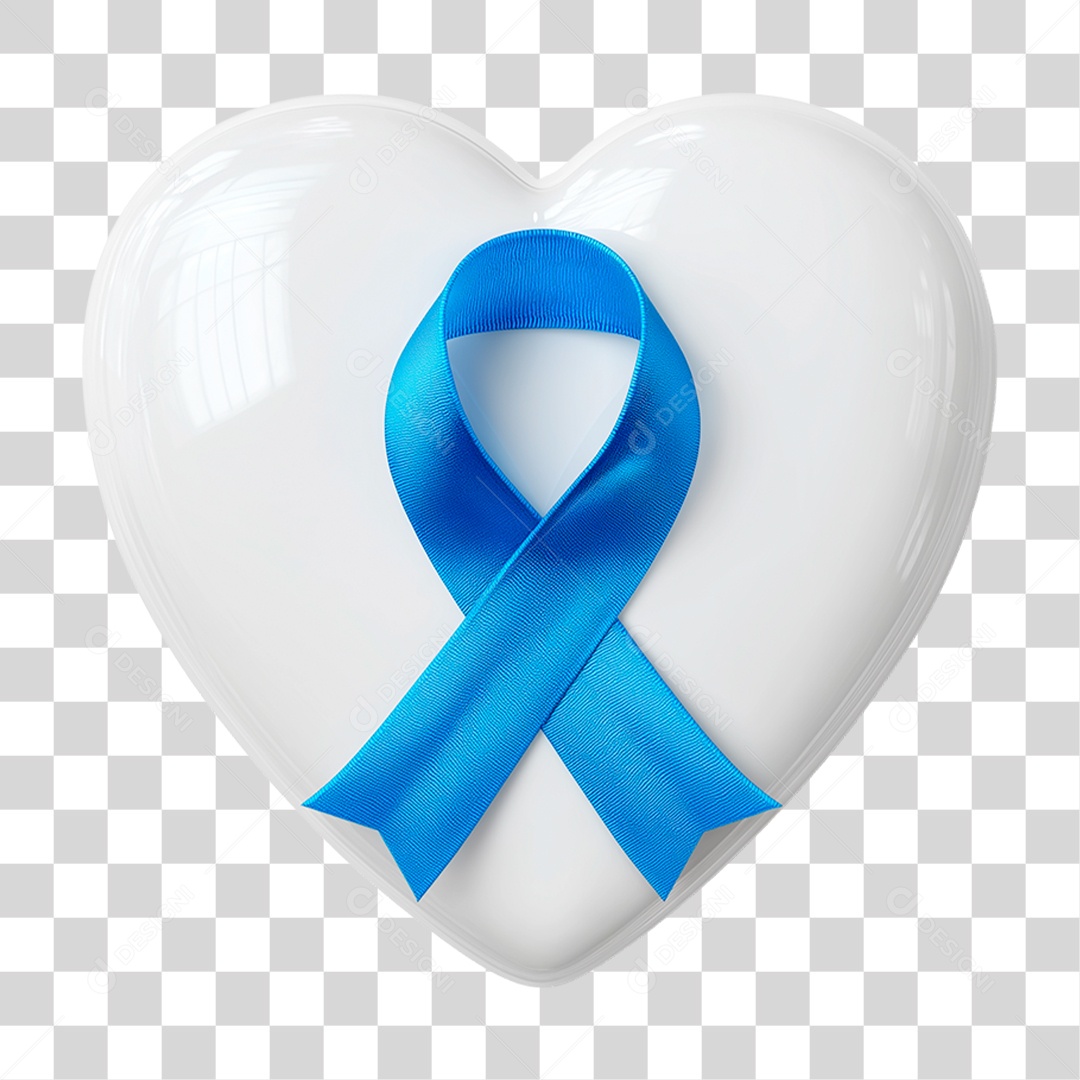 Laço Azul com Coração Branco PNG Transparente